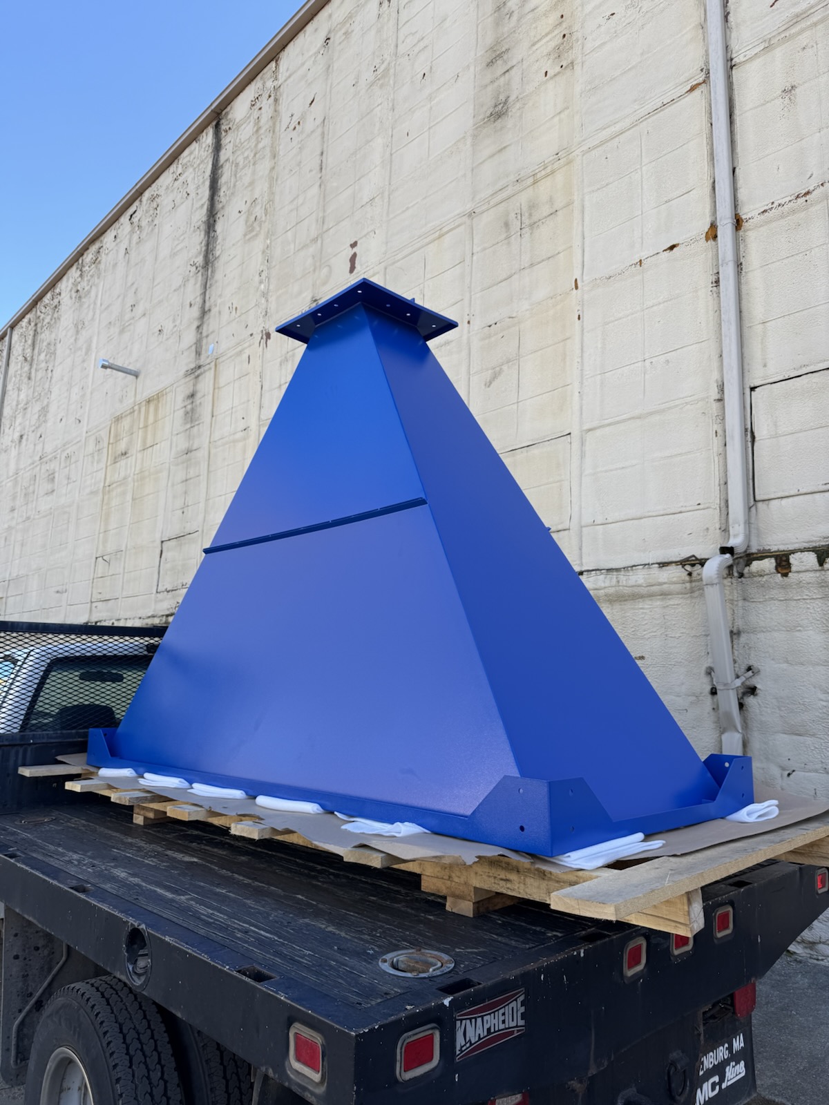 Industrial air filtration funnel with blue powder coat