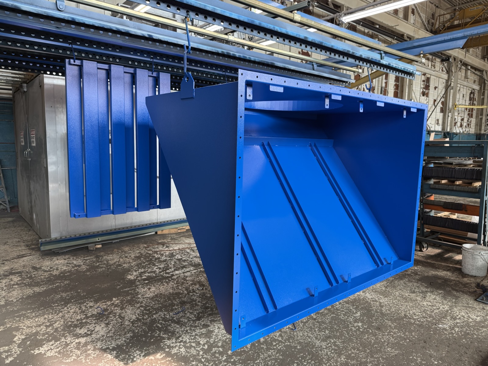 Large blue powder coated air filtration intakes